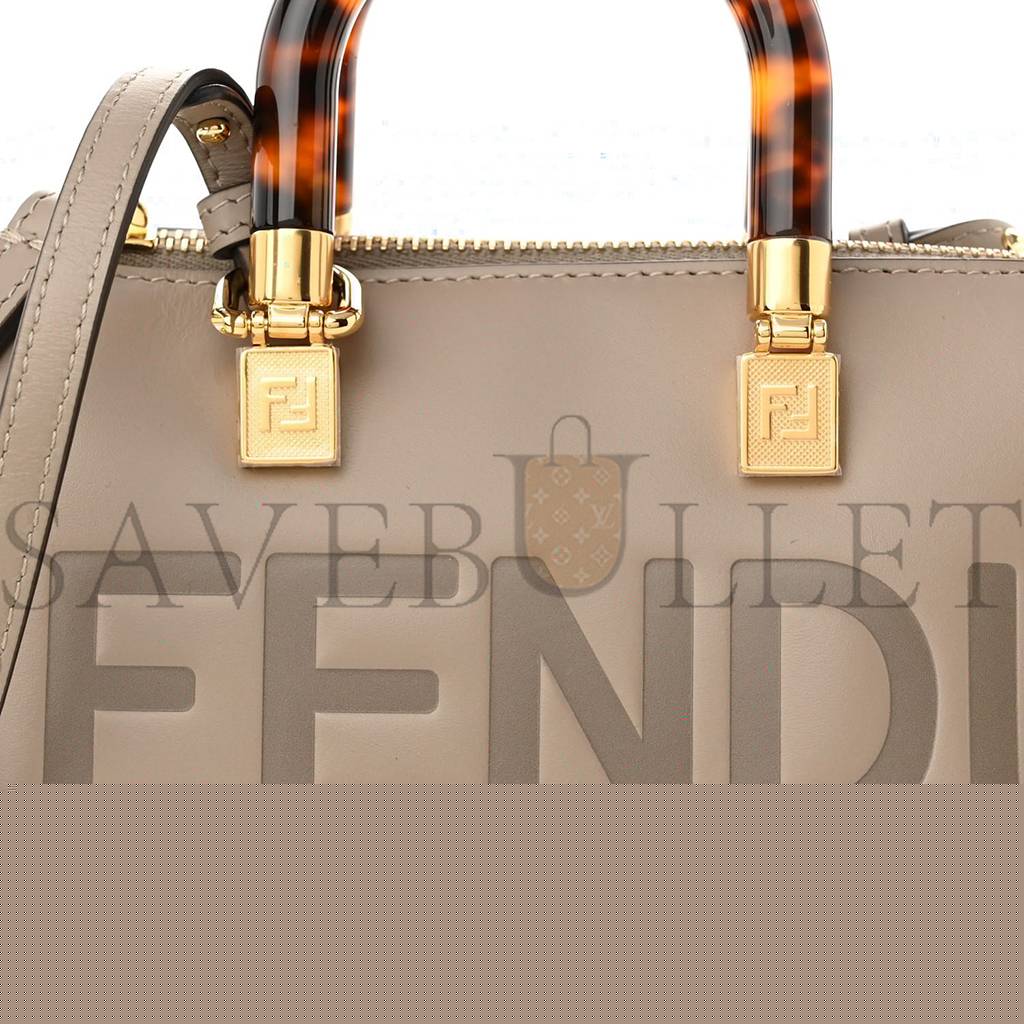 F**di vitello king plexiglass logo embossed mini by the way top handle boston bag tortora (18*11*8cm)